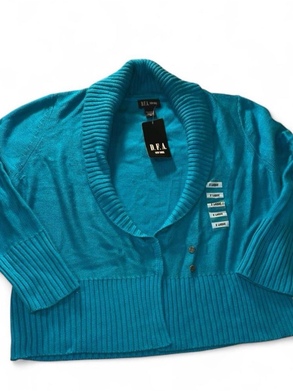 DFA New York Women’s Teal Shawl Collar Ribbed Hem Sweater
